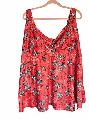 V neck Floral Print Tankini Swim Top